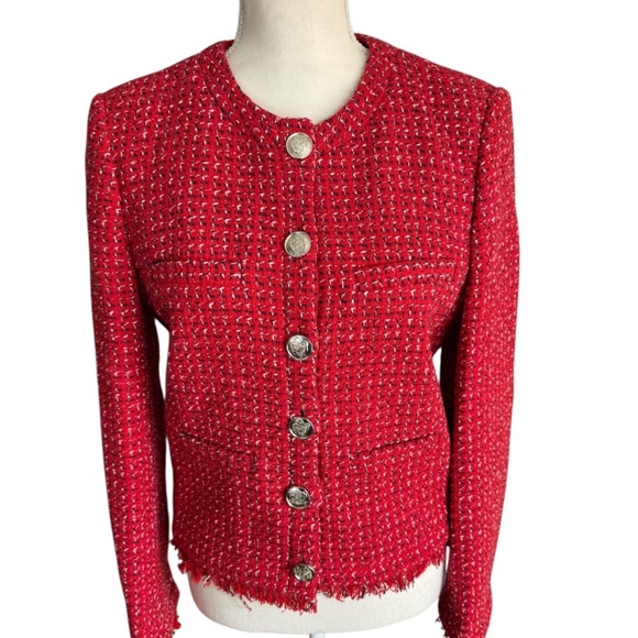 Claudie Pierlot Firey Red Tweed Jacket - Picture 4 of 15